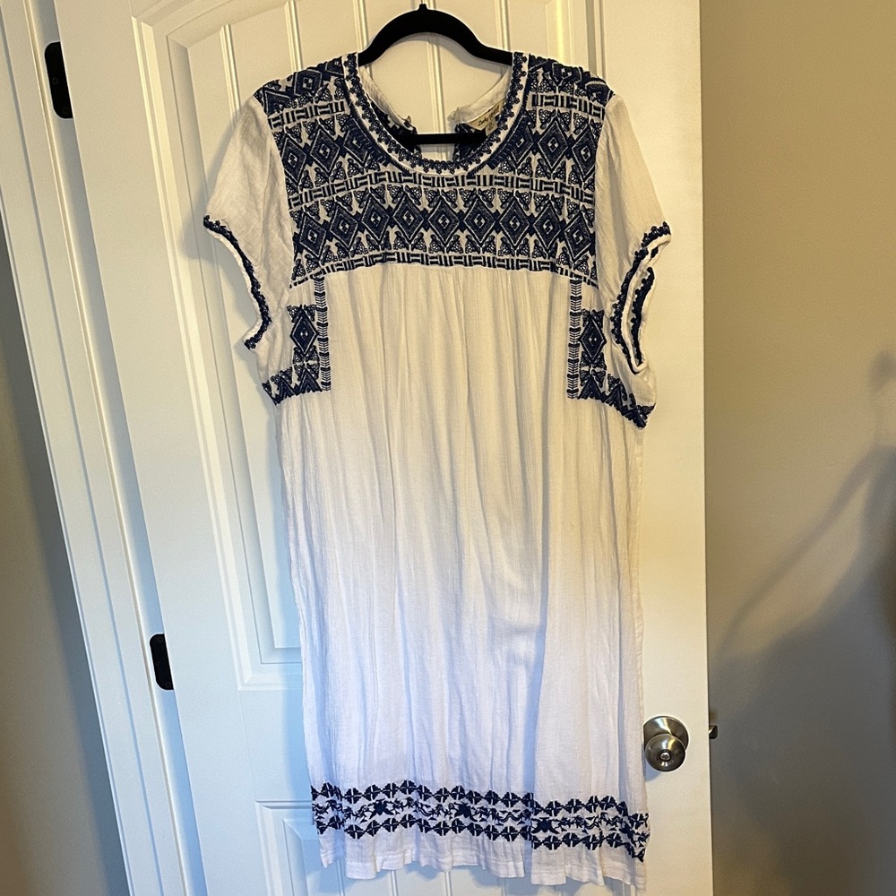 Lucky Brand Navy and White Embroidered Top